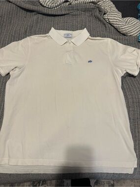Southern Marsh White Polo with Blue Fish Logo
